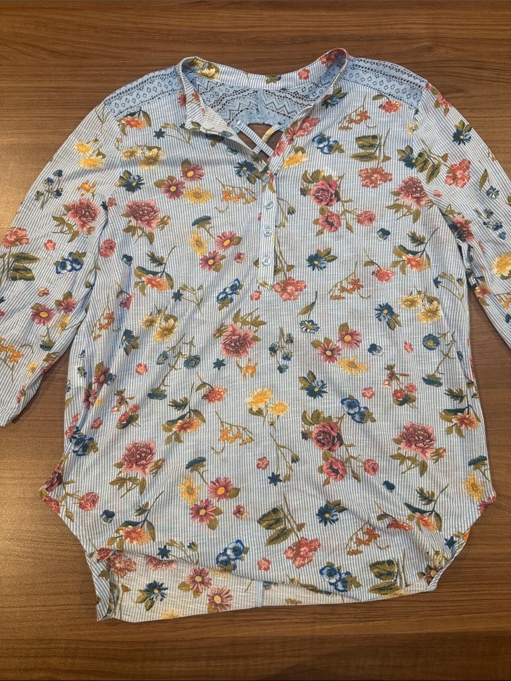 No Boundaries Blue Striped Floral Tunic